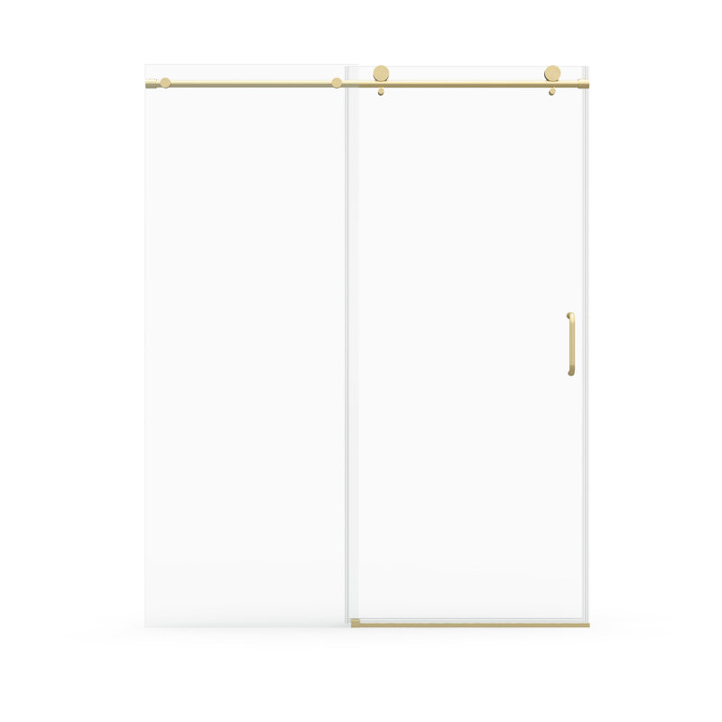 Porte de douche coulissante simple en verre trempé de 6 mm, l 56 po à 60 po x H 76 po, réglable pour des ouvertures de 56 po à 60 po, or brossé, verre lisse de 6 mm à mouvement 1/4 po, pour sécher le plancher