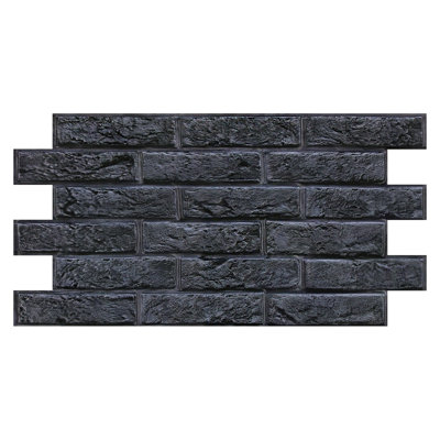 Ensemble de 12 panneaux muraux imitation brique 3D – 58 x 30 cm (22,8 x 11,8 pouces), dalles murales autocollantes en PVC, panneaux texturés ultra-légers et fins, couvrent 2,1 m² (22,48 pi²) pour la décoration de la cuisine, du salon, de la chambre et du mur télé – Noir