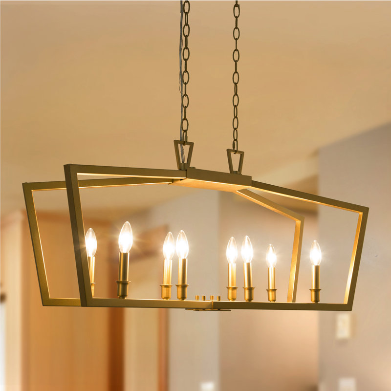 Bixby 8 - Light Rectangle 37"W Chandelier Dining Room Modern, Gold, 77" H x 37" W x 13" D