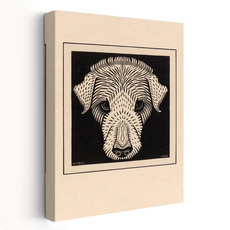 Tête de chien, 1920 - musée, animaux vintage, chiens, art neutre noir, H 24 po x l 16 po