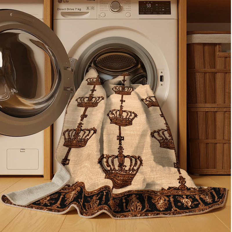 Tapis brun français lavable à la machine, Carré 5 pi