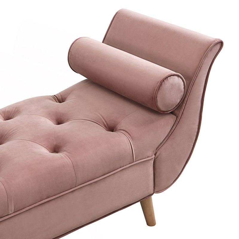 Banc rembourré, banc de bout avec 2 coussins, repose-pieds capitonné, Rose