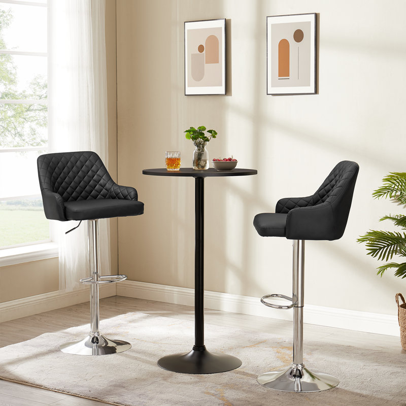Ensemble de 2 tabourets de bar Aryelle, tabourets réglables à hauteur de comptoir avec dossier et accoudoirs, chaises de bar pivotantes modernes avec repose-pieds, tabourets de cuisine en polyuréthane revêtus d'îlot de cuisine, noir