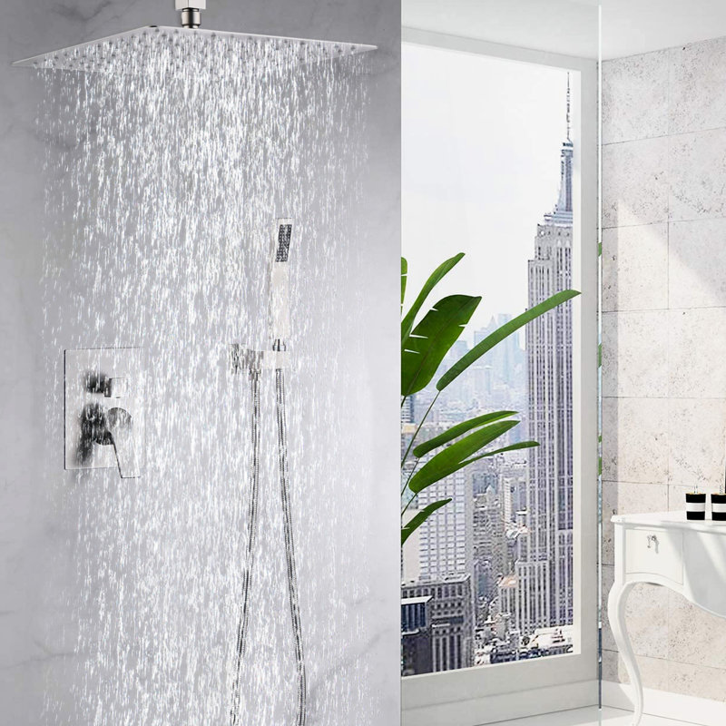 Douche de salle de bain 12 po, acier inoxydable, équilibré, pomme de douche avec douche à main, cartouche de disque en céramique, installation murale