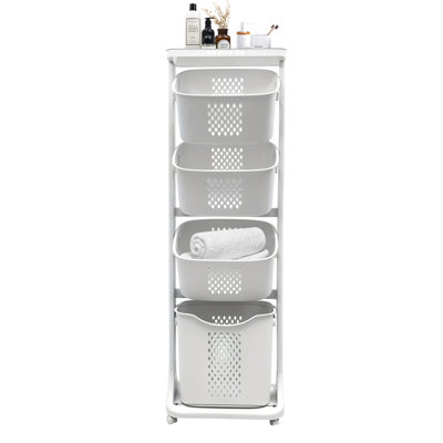 Tall Storage Cabinet with 4 Doors, Adjustable Shelf, Door Rack Design, MDF with Painted Finish, Freestanding Organizer for Bathroom, Office, or Indoor Use – Grey