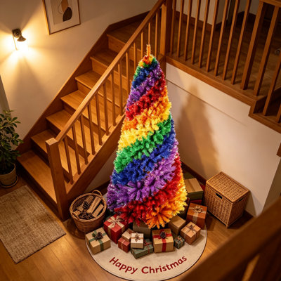 Arbre de Noël artificiel en spirale arc-en-ciel 6 pi - 1 248 pointes colorées en PVC avec un design tourbillonnant unique, un décor de vacances complet et luxueux pour les appartements, les chambres d'enfants et les intérieurs modernes