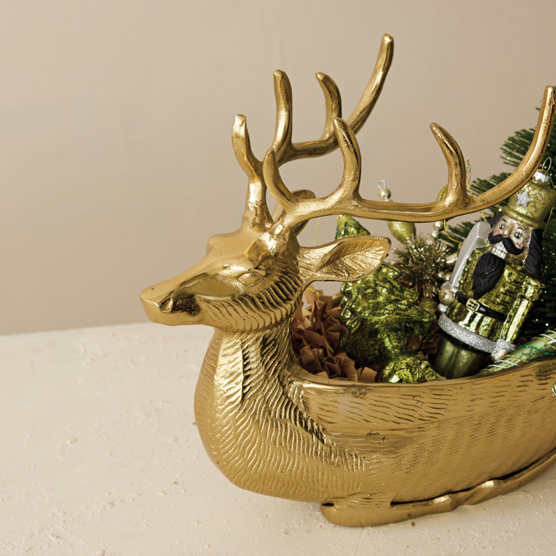 Gold Cast Reindeer Bottle Holder