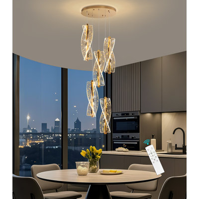 Lustre 5 lumières DEL moderne à intensité variable pour îlot de cuisine doré