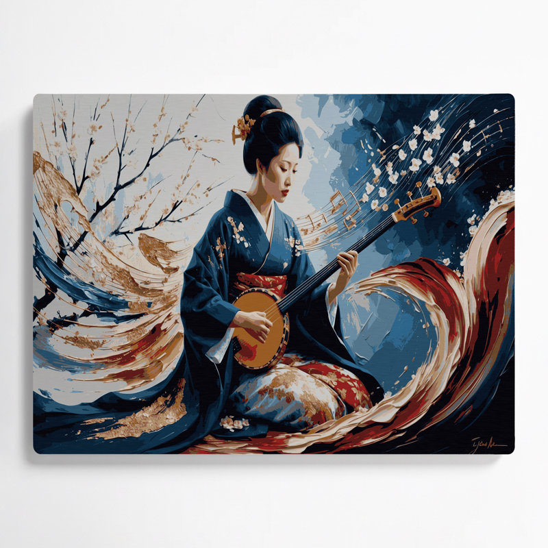 «Music Shamisen», art mural en métal mauve, H 11 po x l 14 po