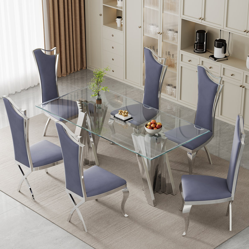 Ensemble repas, 5 pièces: table, 4 chaises, Argent argent, Gris/argent