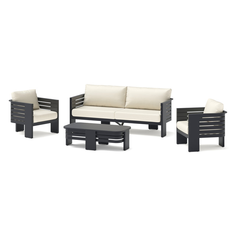 Quanise 4 Piece Sunbrella Outdoor Patio Seating Set With Aluminum Slat Coffee Table - Maxim Beige, Maxim Beige