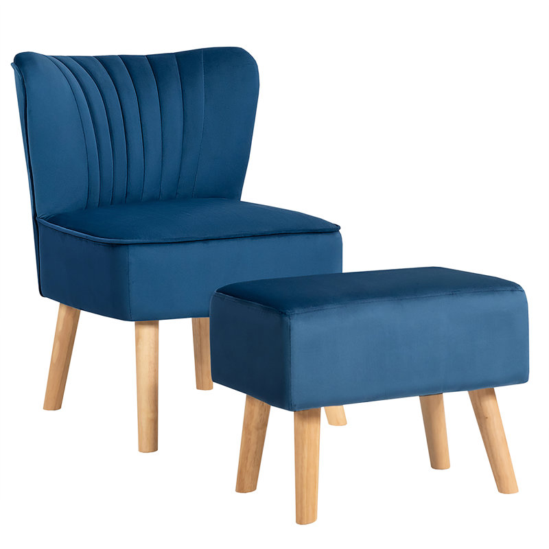 Ferndale Velvet Slipper Chair with Ottoman, Blue