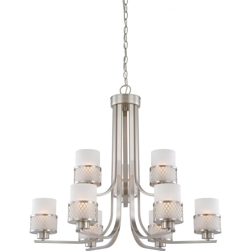 Lustre à niveaux ombrés 9 lumières Lofton, Nickel brossé et givré