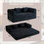 Canapé-lit convertible 77,9 po avec coussin cylindrique - 4-en-1 - Velours côtelé noir-2024686452