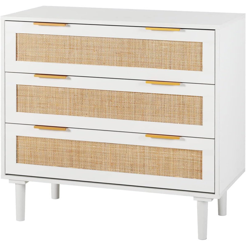 Commode à 3 tiroirs en rotin, Blanc