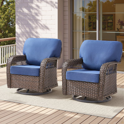 Ensemble de 2 fauteuils coulissants d'extérieur, 2 chaises berçantes pivotantes en osier avec coussins en T et mousse épaisse de 5 po