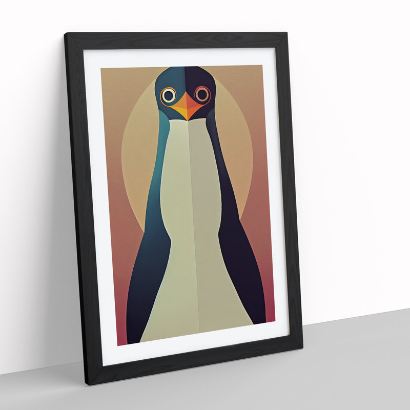 XV1022-4410X Symmetrical Penguin Abstract - Print, 64cm H x 46cm W x 2cm D, Black Framed, Black Framed Paper