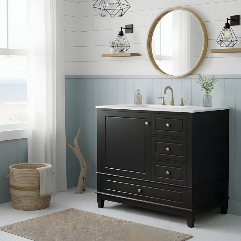 Ensemble de meuble-lavabo à plusieurs tiroirs, Noir et or
