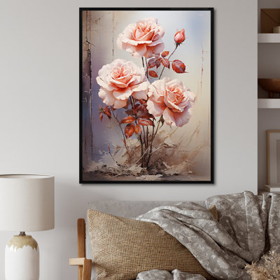 «Pink Roses», reproduction d'art sur toile encadrée