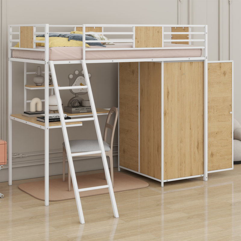 Lit mezzanine avec bureau et armoire, Blanc