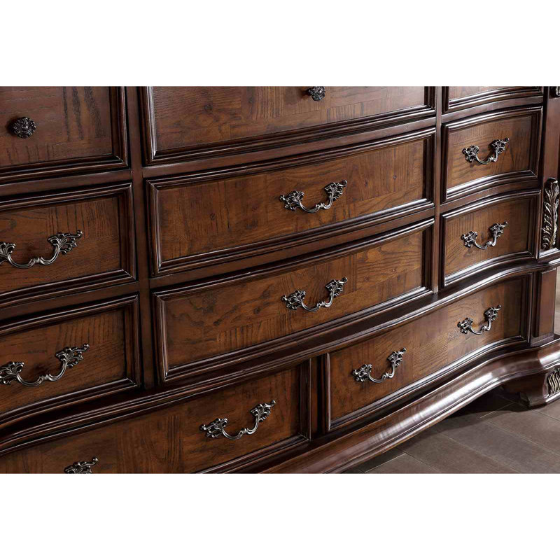 Commode 1 pièce en cerisier brun style traditionnel avec plateau en marbre véritable bronze et poignées suspendues