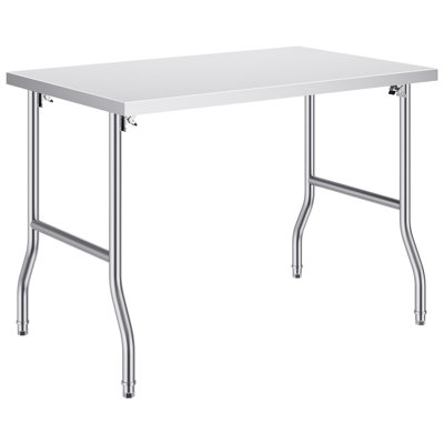 SUS201 Stainless Steel Folding Prep Table 48 x 30 Inch 1 Piece Silver Space-Saving