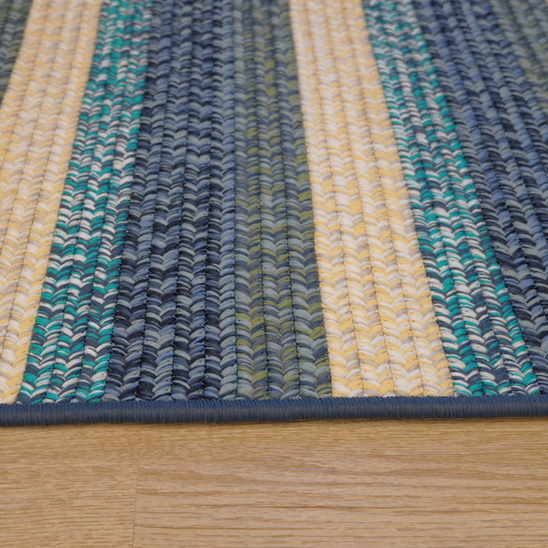 Tapis carré / extérieur en polypropylène tissé à la machine rayé gris / bleu / beige Korvin, Carré 3 pi x 3 pi
