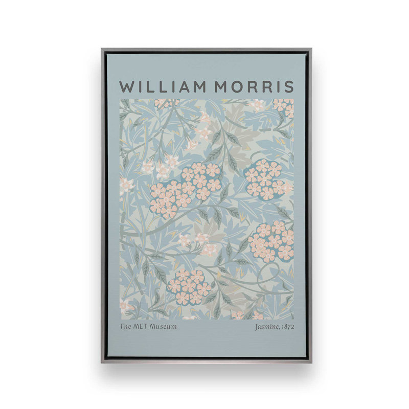 «Pale Blue Jasmine» par William Morris, reproduction sur toile dans un cadre en érable, Cadre flottant en chrome poli