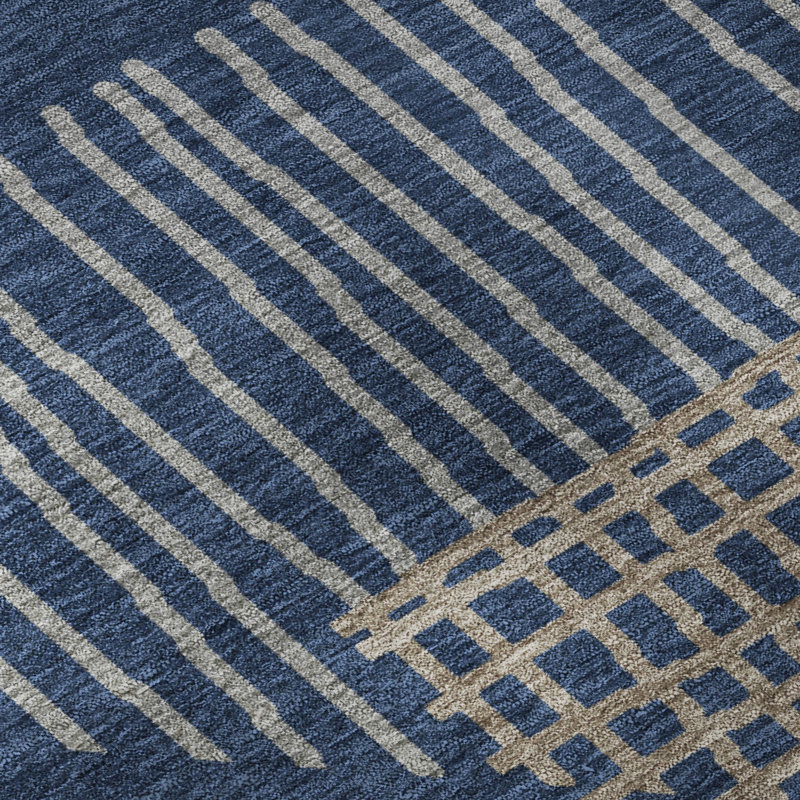 Premium Machine Washable Mayfield AMF2270 Striped Rug, Navy, 10' x 14'