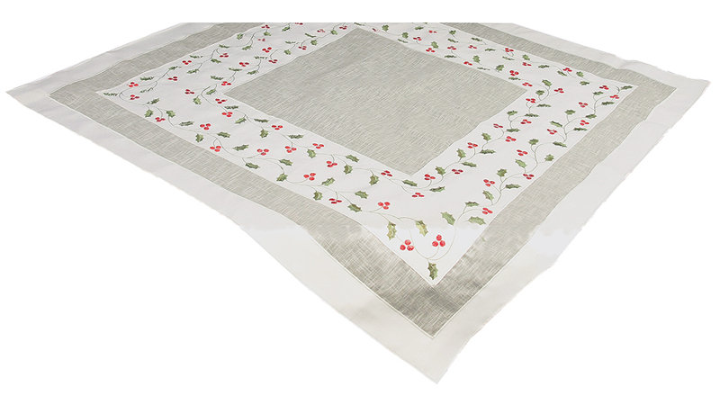 Classic Holly Embroidered Cutwork Holiday Table Topper