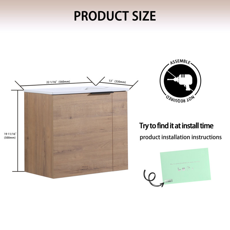 Meuble-lavabo simple avec plateau en céramique Cuahutemoc, Chêne