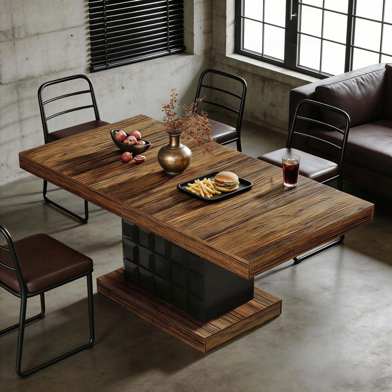 Table de salle à manger moderne chic avec base à motif géométrique en cubes