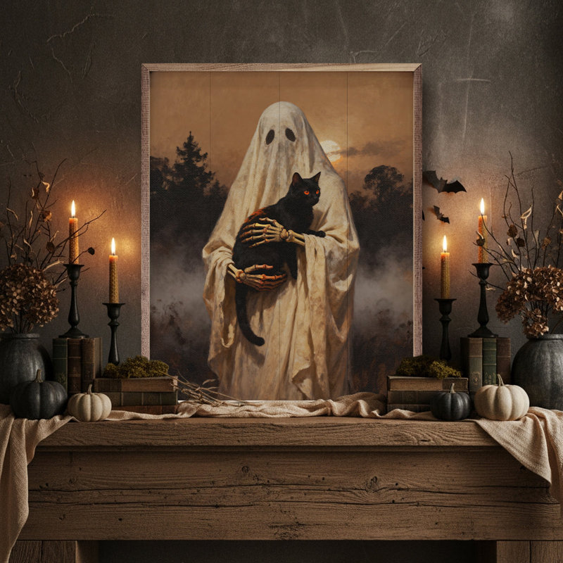 Ghost And Black Cat, 30" H x 24" W