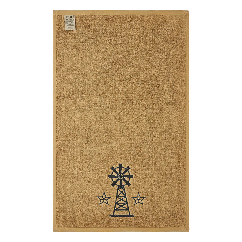 Timeless Linens Black Windmill & Stars Tan Hand Towel Set of 2 16x26