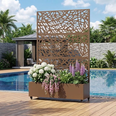 Metal Planter Box with Trellis with Wheels