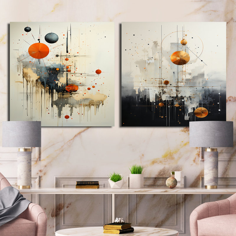 Minimalisme astrologie, art discret - ensemble de 2 collages abstraits carrés, Toile tendue, H 16 po x l 33 po
