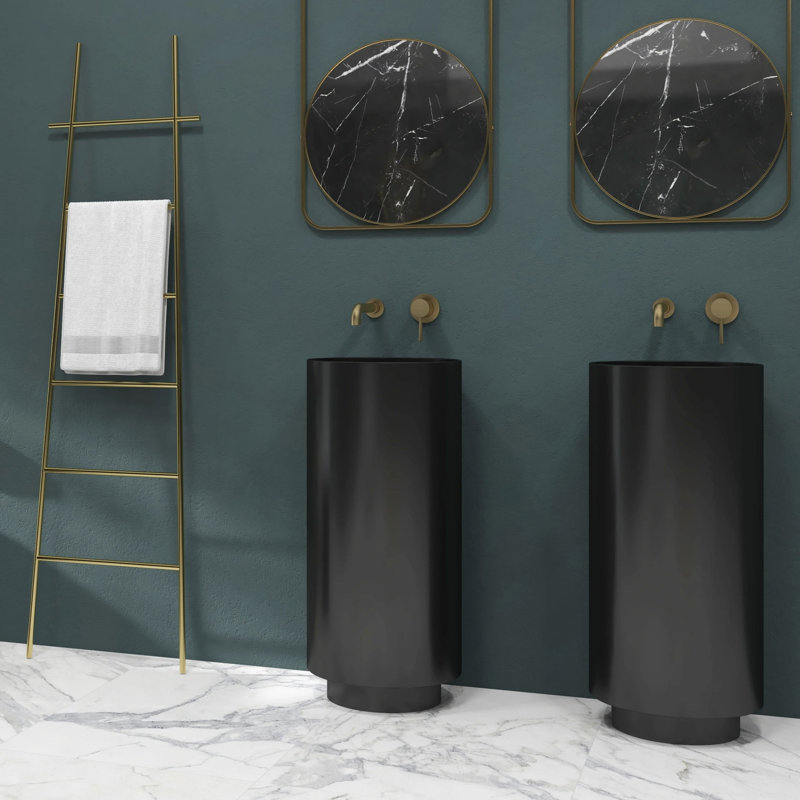 2.75'' Tall Stainless Steel Circular Freestanding Pedestal Bathroom Sink, Black