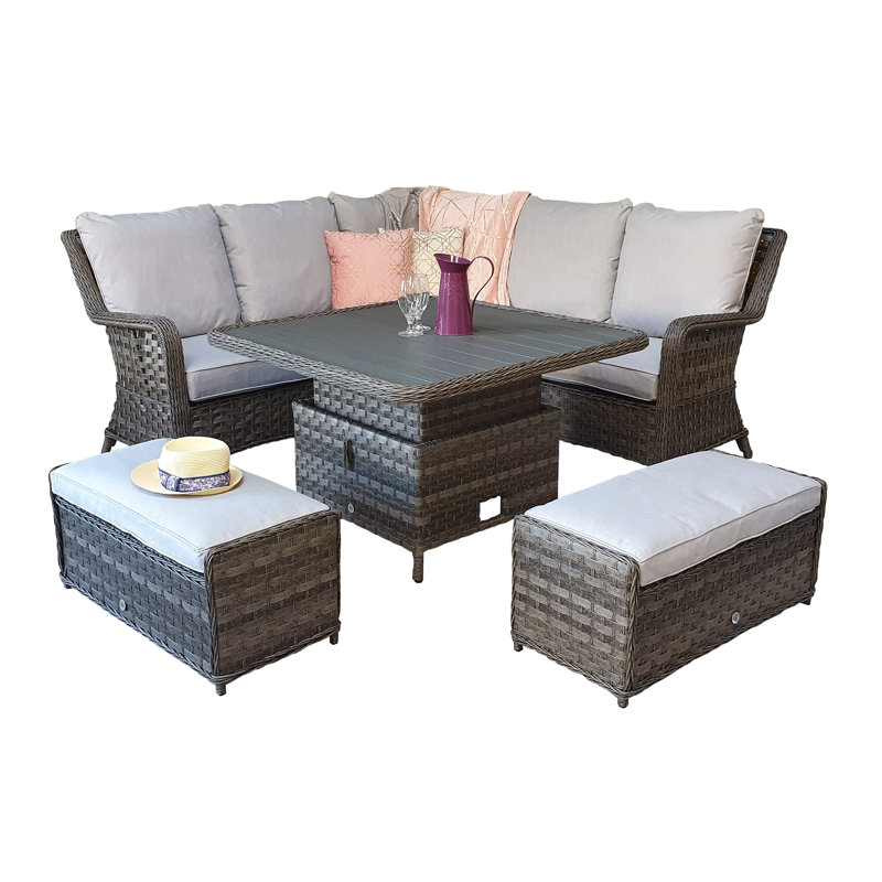 Lyons 6 - Person Wicker Patio Dining Set with Square Table , Cushions Included