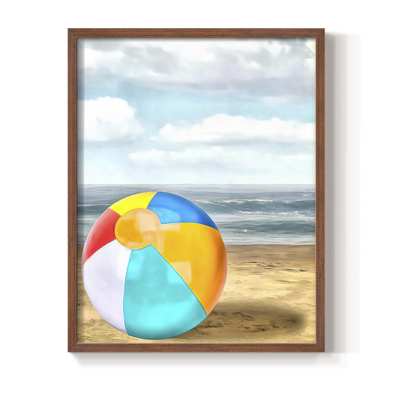 Beach Ball I, reproduction encadrée - bois massif, Brun, H 14 po x l 11 po