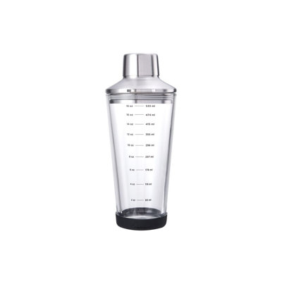 Rabbit 18 Oz Glass Cocktail Shaker With Printed Measurements, Multi-Use Stainless Steel Topper With 1.5 Oz Jigger Cap And Strainer
