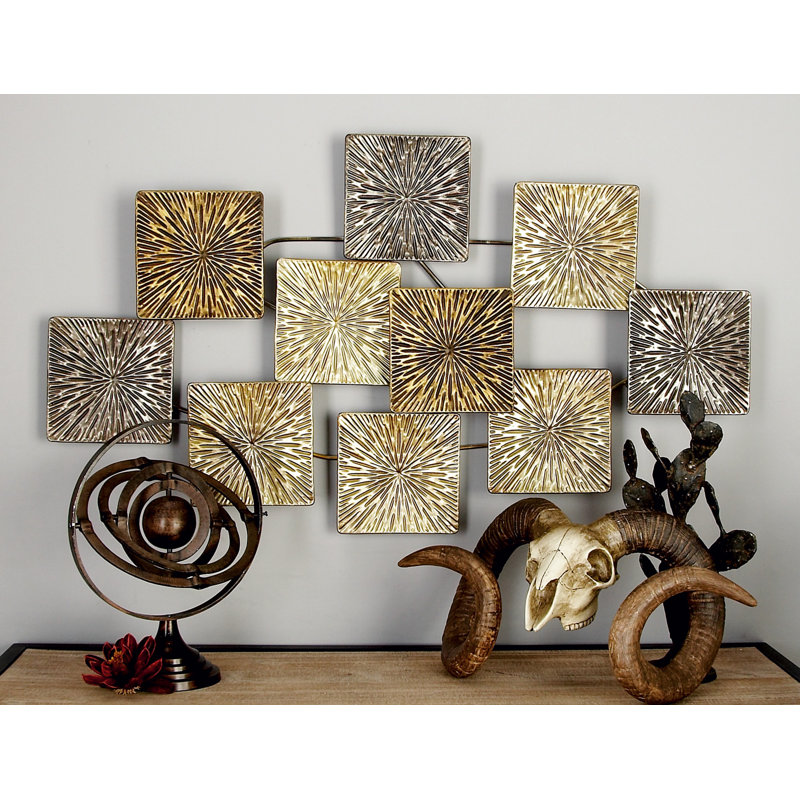 Gold and Bronze Textured Metal Sunburst Wall Sculpture
