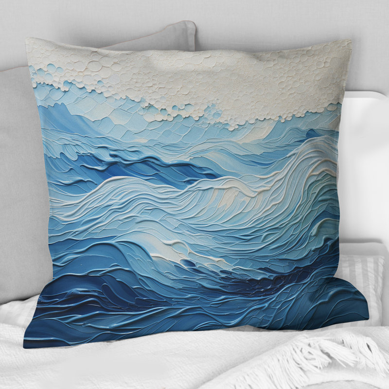 Coussin décoratif bleu et blanc Modern Waves Of The Coast I - Coastal Minimalisme