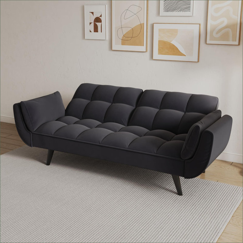 Sofas Couches | Modern 2-Seater Convertible Sofa, 74 Inch for Apartment Small Space Bedroom | Black | Polyester Blend, Black