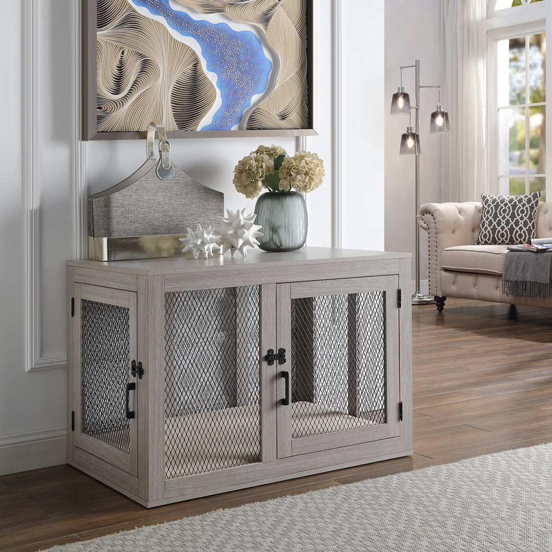 Modern Wood Furniture Pet Crate with Doors Penn Plax