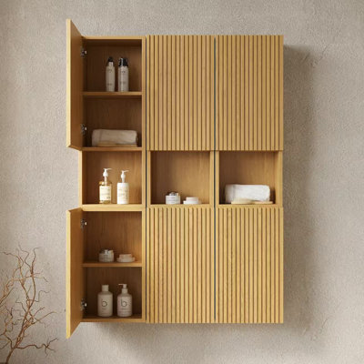 Ensemble d'armoire murale de salle de bain modulaire l 41,34 "avec portes à rainure française, chêne doré