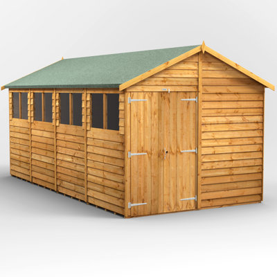 Powersheds 16 x 8ft Timber Overlap Garden Shed, Double Doors