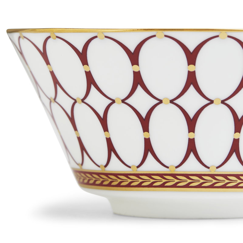 Renaissance Bone China Rice Bowl, Red/White/Gold
