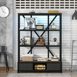 3-Shelf Metal Bookcase With Drawers For Home Office, Open Bookcase, Vintage Industrial Style Bookcase With LED