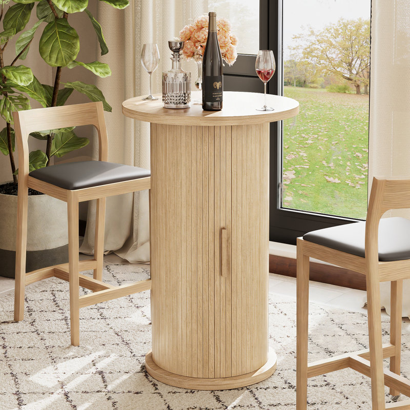 36.4" Tall Bar Table, Small Kitchen Cocktail Table, Sliding Door Round Fluted Base With Hidden Storage Space,For Small Space, Pub, Bistro, Living Room