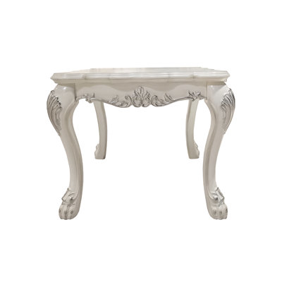 Table de bout carrée avec plateau festonné en bois blanc, blanc et blanc, option de rangement